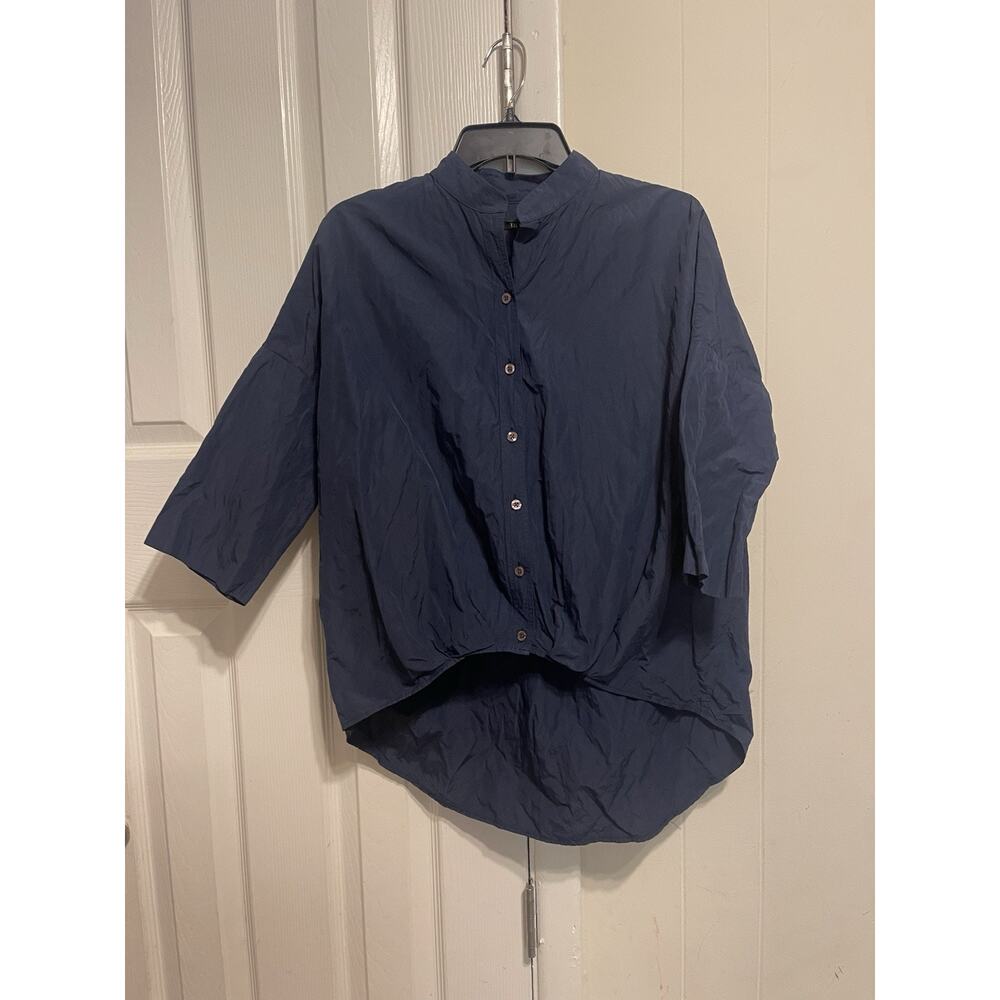 Kal Rieman Oversized Boxy Pleat Hem Kimono Top Blouse Navy Blue Minimalist XS - Picture 4 of 7